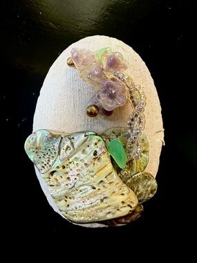 ELAFCO artisan brooch Abalone shell handmade mixed media estate vintage pin